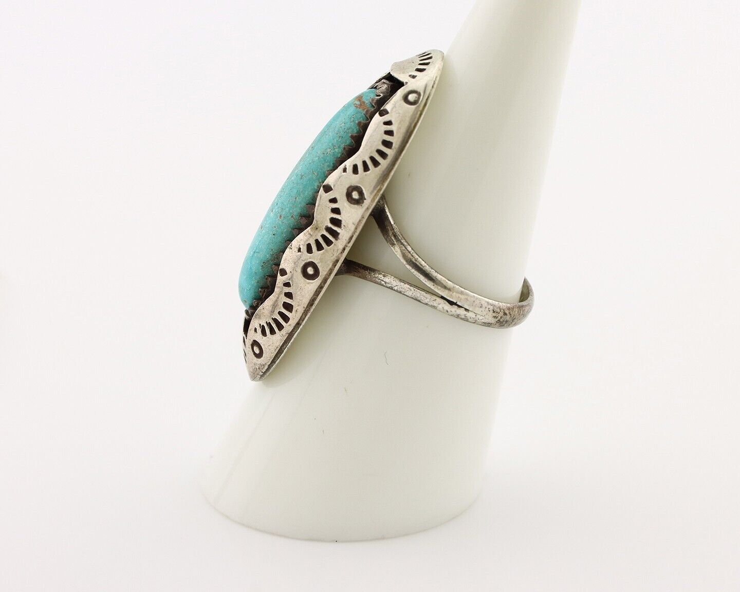 Navajo Ring 925 Silver Natural Kingman Turquoise Native American Artist C.80's