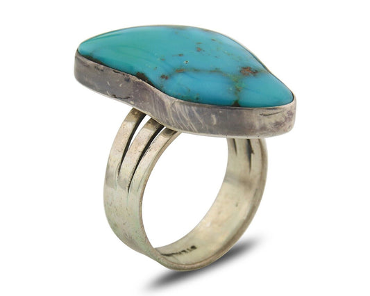 Navajo Ring 925 Sterling Natural Blue Turquoise Native Artist C.80's Size 7.25