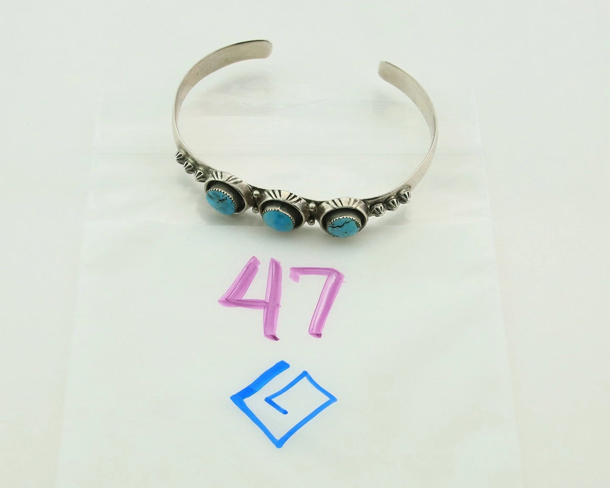 Navajo Cuff Bracelet 925 Sterling Silver Vintage Turquoise Running Bear
