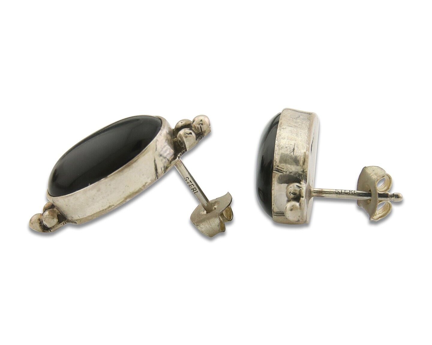 Navajo Earrings 925 Silver Handmade Natural Black Onyx Signed NAKAI C.80's