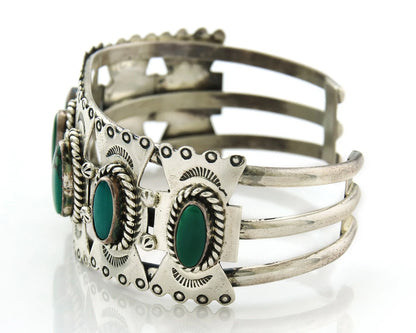 Navajo Cuff Bracelet Sterling Silver Turquoise Vintage Signed E Spencer