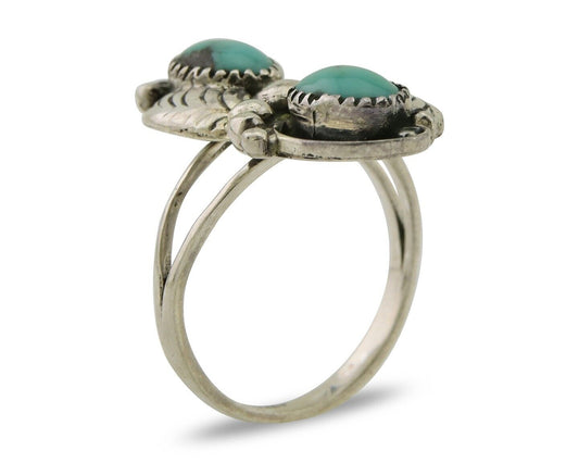 Navajo Ring 925 Silver Natural Slab Turquoise Artist Signed WR C.80's
