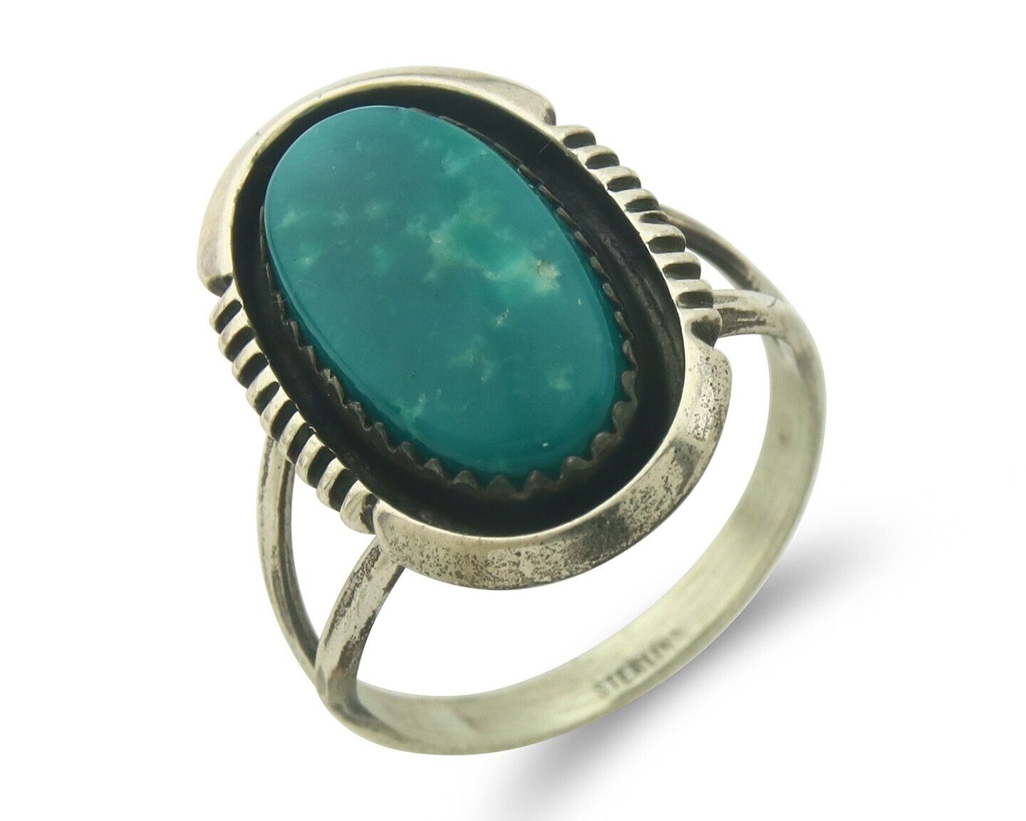 Navajo Ring 925 Sterling Natural Blue Turquoise Native Artist C.80's Size 8.0