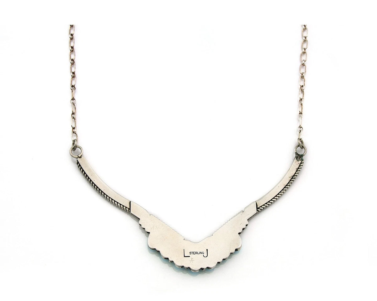 Navajo Necklace 925 Sterling Silver Turquoise Signed LJ
