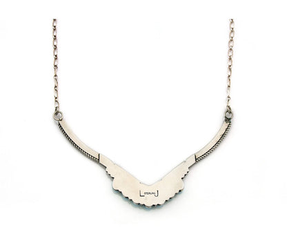 Navajo Necklace 925 Sterling Silver Turquoise Signed LJ
