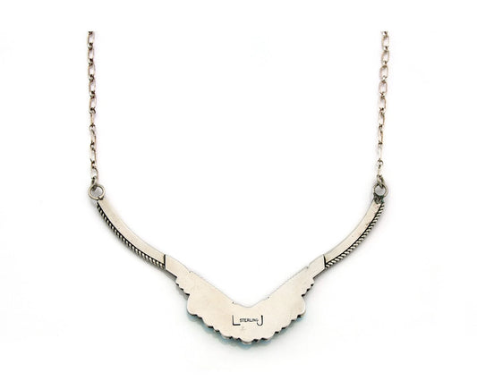 Navajo Necklace 925 Sterling Silver Turquoise Signed LJ