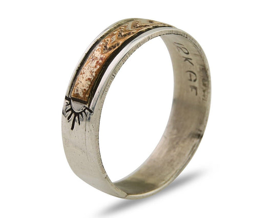 Navajo Handmade Ring 925 Silver & Gold Artist Signed E C.80's