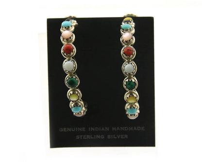Navajo Hoop Earrings Sterling Silver Natural Gemstones Vintage Signed MCA
