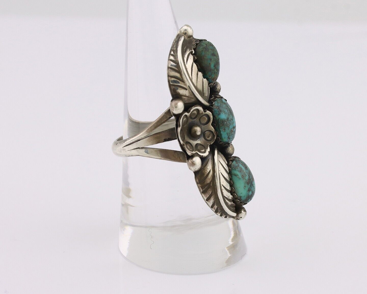 Navajo Ring 925 Silver Blue Diamond Turquoise Native American Artist C.80's