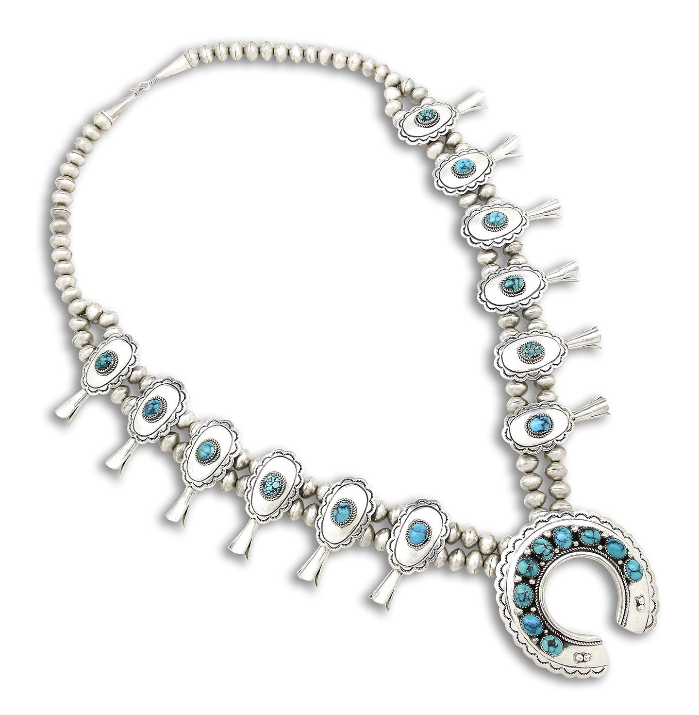Navajo Signed PM OLD Pawn Museum Quality .925 Sterling Silver Squash Necklace