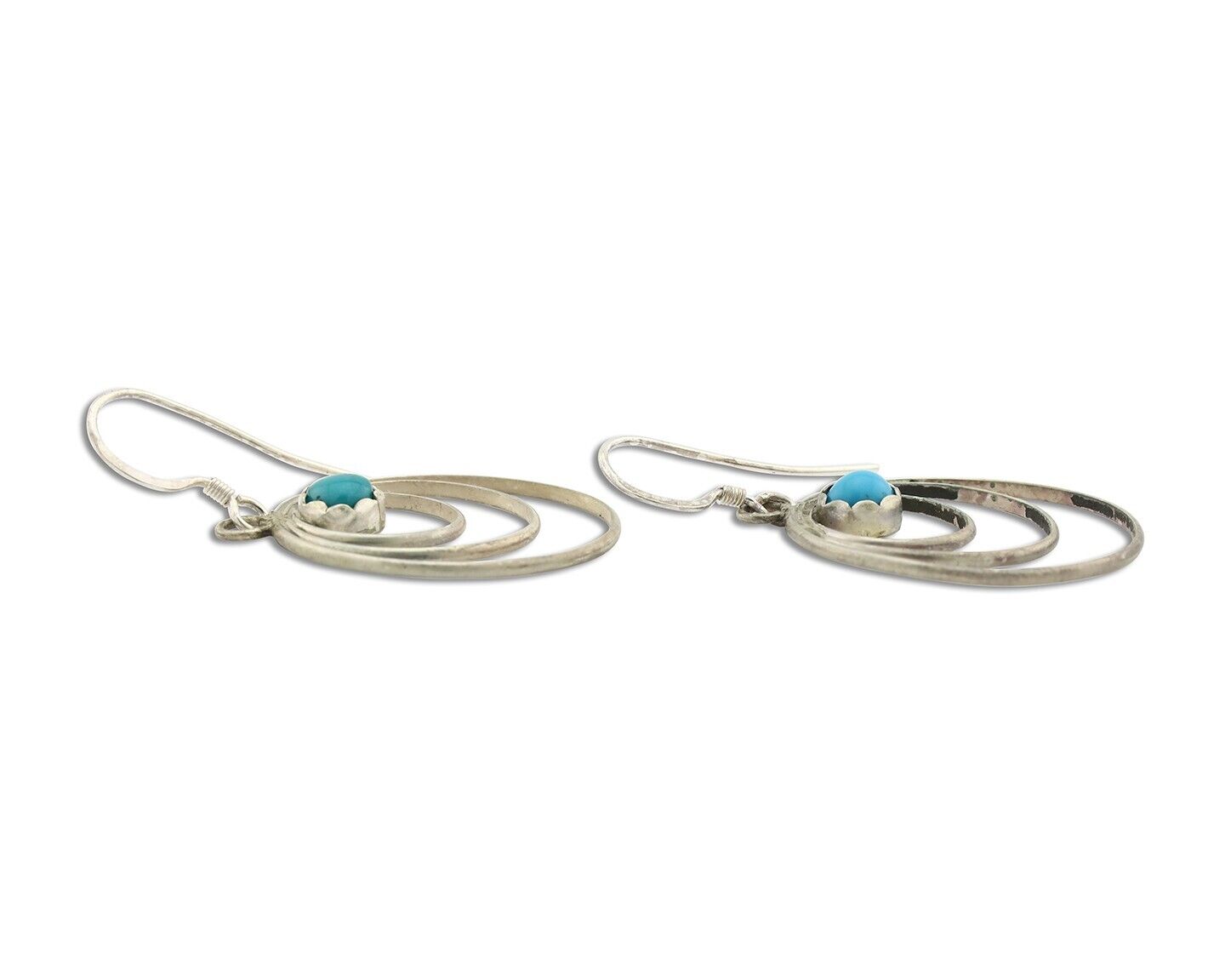 Navajo Dangle Handmade Earrings 925 Silver Blue Turquoise Native Artist C.80's