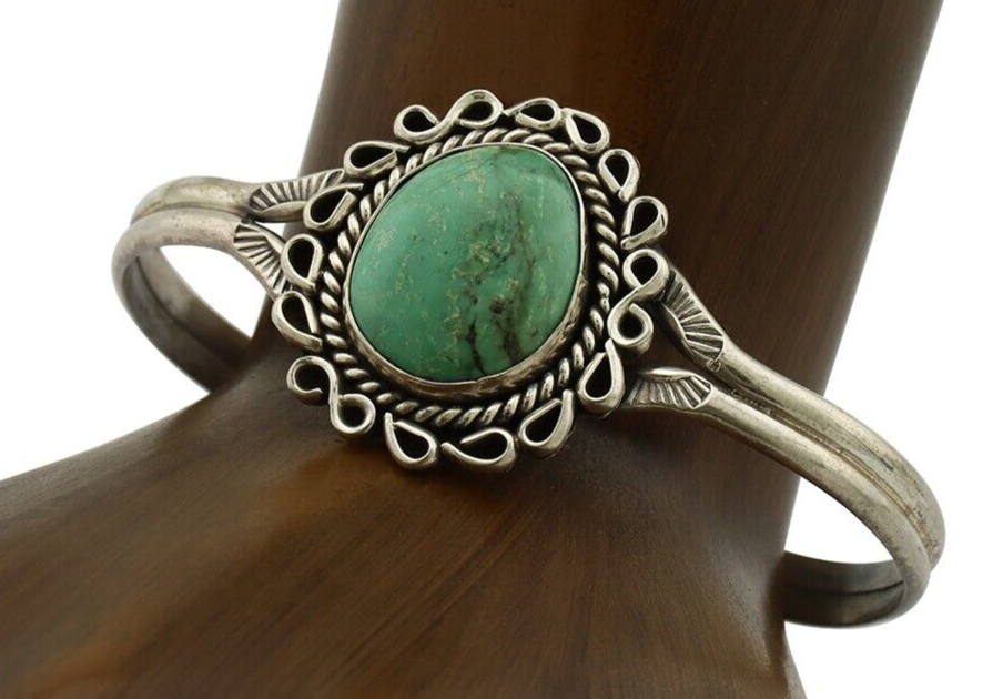 Navajo Bracelet 925 Silver Natural Turquoise Artist Signed L Platero C.80's