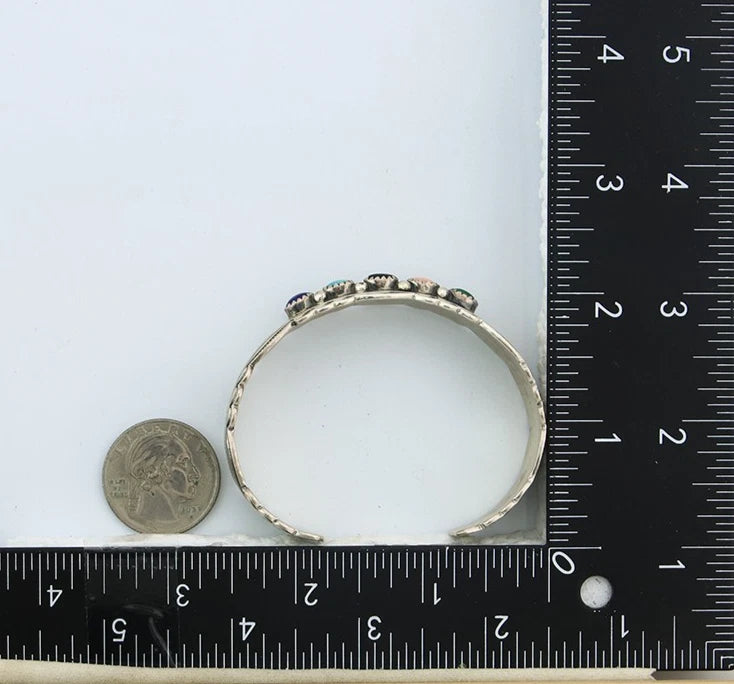 Navajo Cuff Bracelet Sterling Silver Natural Gemstone Vintage Signed W Denetdale