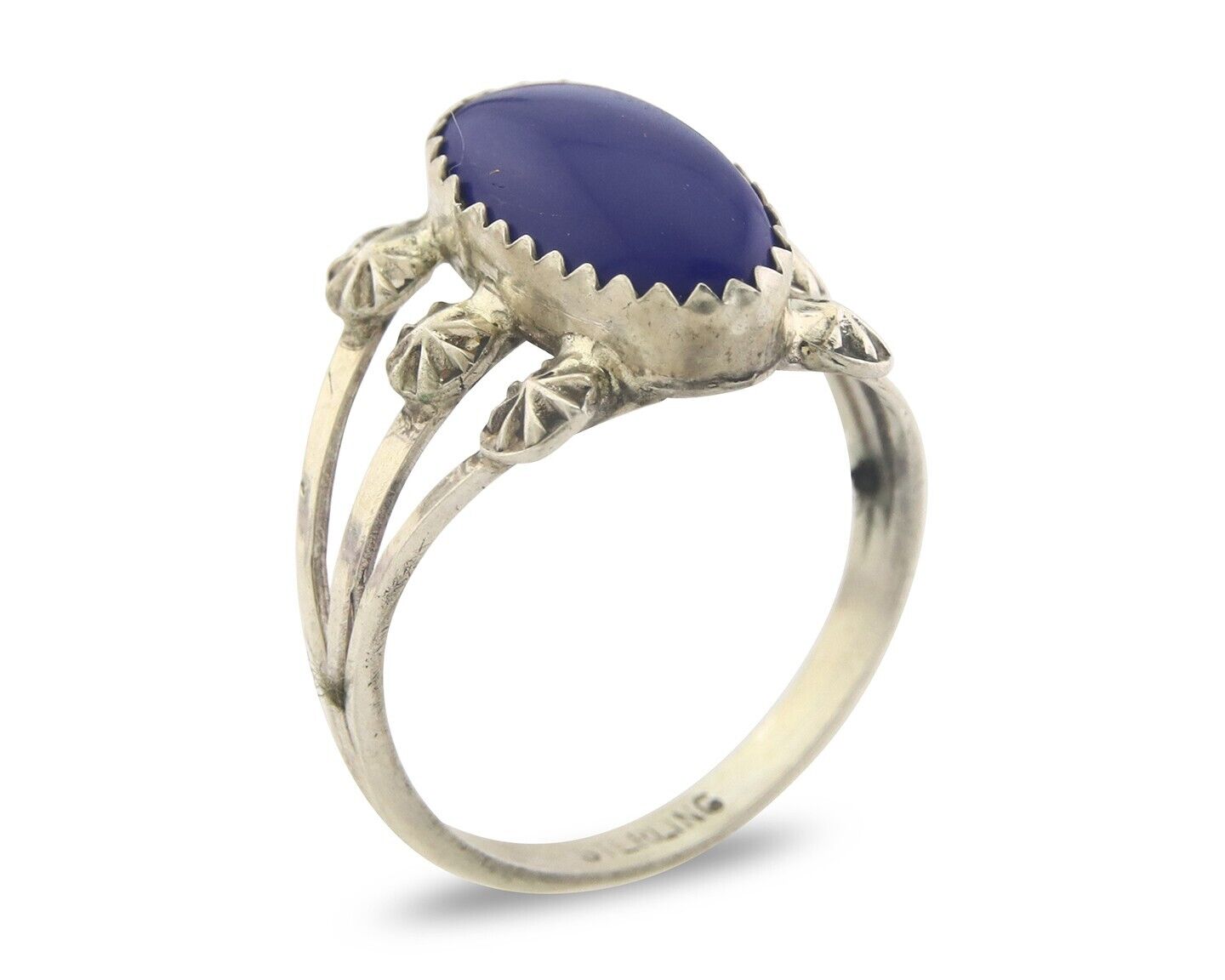 Navajo Ring 925 Sterling Natural Lapis Handmade Native Artist C.80's