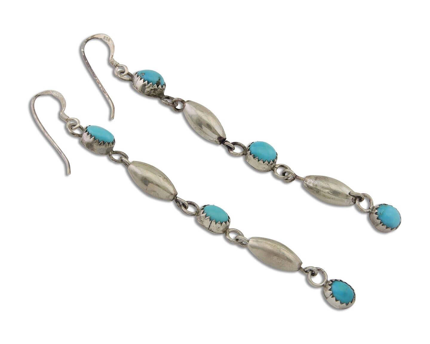 Navajo Earrings 925 Silver Blue Turquoise Native American Artist C.80's