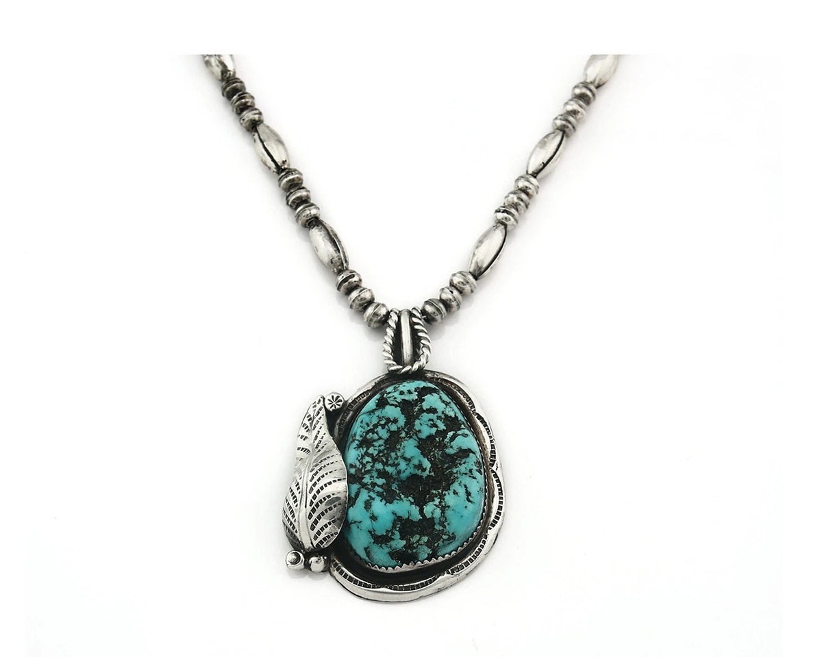 Navajo Necklace 925 Sterling Silver Natural Turquoise Vintage Signed Wes Craig