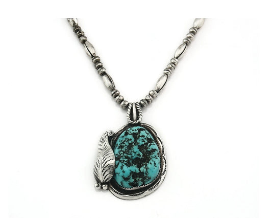 Navajo Necklace 925 Sterling Silver Natural Turquoise Vintage Signed Wes Craig