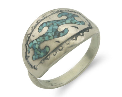 Navajo Ring 925 Silver Inlaid Turquoise Native American Artist C.80's Size 5.5