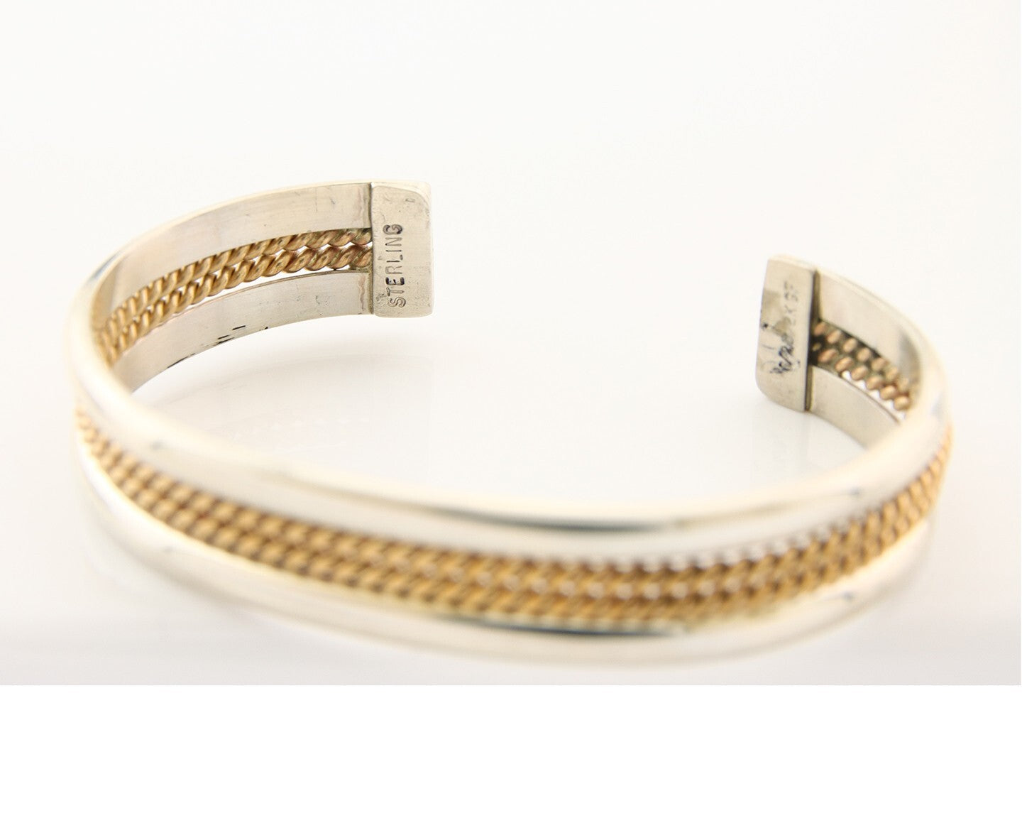 Navajo Bracelet 925 Silver Native American Handmade Yellow Gold Plated Cuff C80s