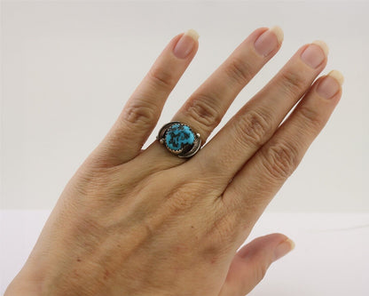 Navajo Ring 925 Silver Morenci Turquoise Native American Artist C.80's