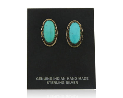 Navajo Earrings 925 Silver Hand Stamped Natural Turquoise Native Artist C.80's