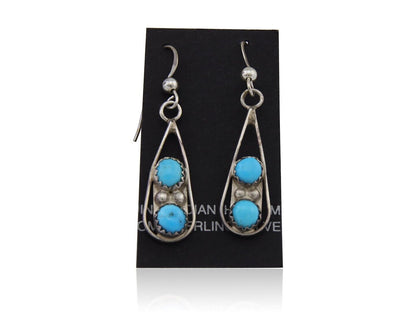 Navajo Paw Earrings 925 Silver Blue Turquoise Native American Artist C.80's