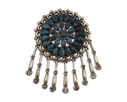 Zuni Pin Pendant .925 Silver Spiderweb Turquoise Signed Patsy Weebothee C.80's