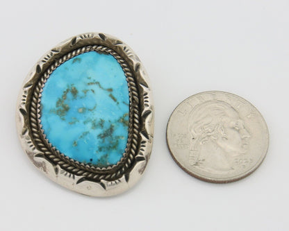 Navajo Pin 925 Silver Natural Blue Turquoise Artist Signed Hyson Craig C.80's