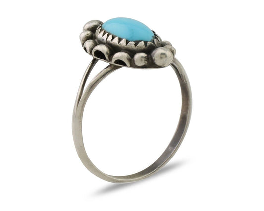 Navajo Ring 925 Silver Sleeping Beauty Turquoise Artist Signed SC C.80's