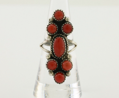 Navajo Ring 925 Silver Mediterranean Coral Native American Artist C.80's