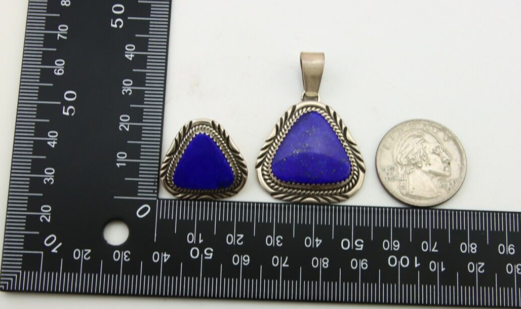 Navajo Pendant Earring Set 925 Silver Lapis Lazuli Signed William Denetdale C80s