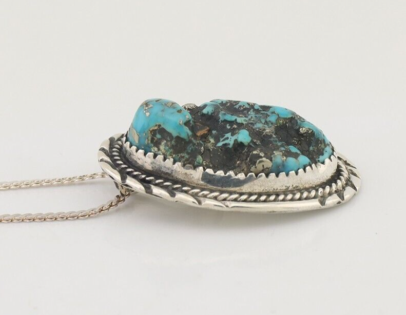 Navajo Necklace 925 Silver Sleeping Beauty Turquoise Native Artist C.85