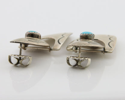 Navajo Dangle Earrings 925 Silver Natural Turquoise Native American Artist C80s