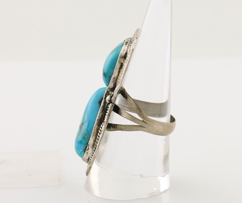 Navajo Handmade Ring 925 Silver Natural Tuquoise Artist Signed Tom Willeto C.80s