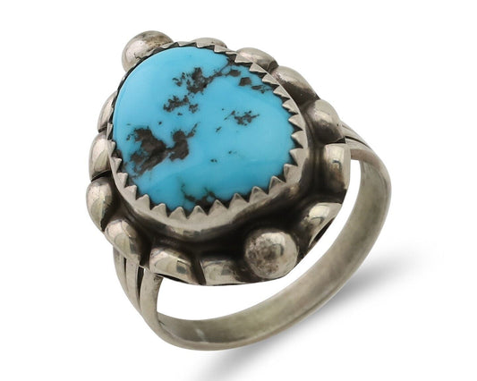 Navajo Ring 925 Silver Sleeping Beauty Turquoise Artist Signed SC C.80's