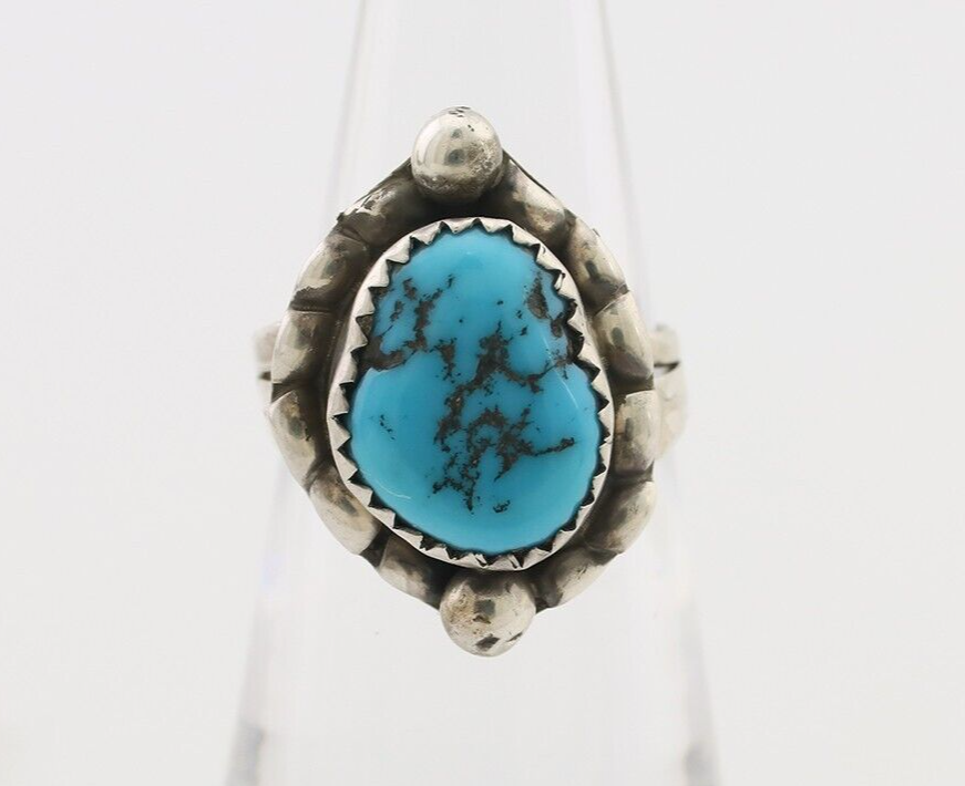 Navajo Ring 925 Silver Sleeping Beauty Turquoise Artist Signed SC C.80's