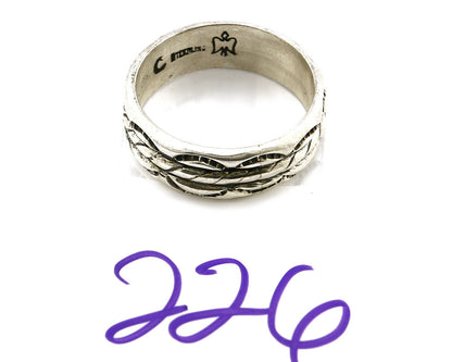Navajo Ring .925 Silver Handmade Hand Stamped 3 Row Rope Band C.1980's Size 14.5