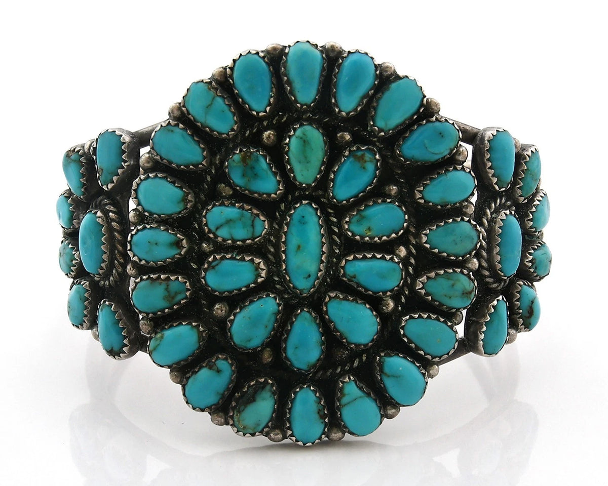 Navajo Cuff Bracelet Sterling Silver Kingman Vintage Turquoise Native Artist C80