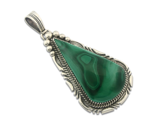 Navajo Sterling Silver Pendant Malachite Vintage Handmade Signed George Begay