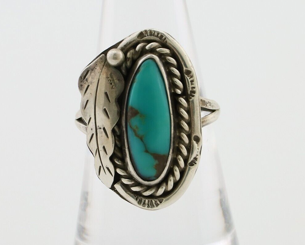 Navajo Handmade Ring 925 Silver Natural Turquoise Signed Jason Livingston C.80's