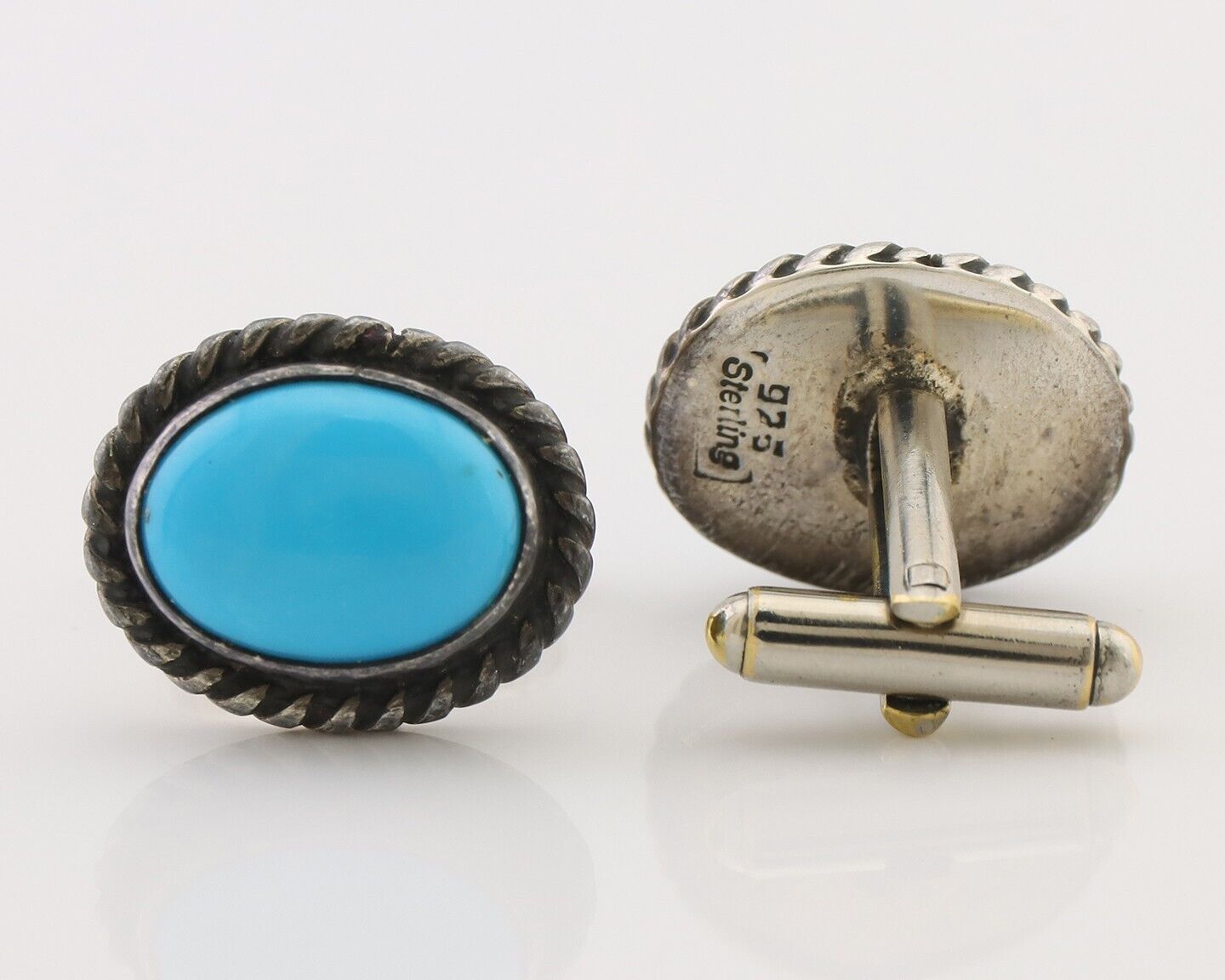 Navajo Cufflinks 925 Silver Native American Natural Turquoise C.80's
