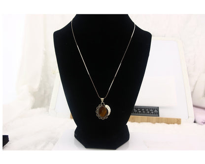 Navajo Sterling Silver Necklace Authentic Tiger Eye Sapphire Vintage Handmade