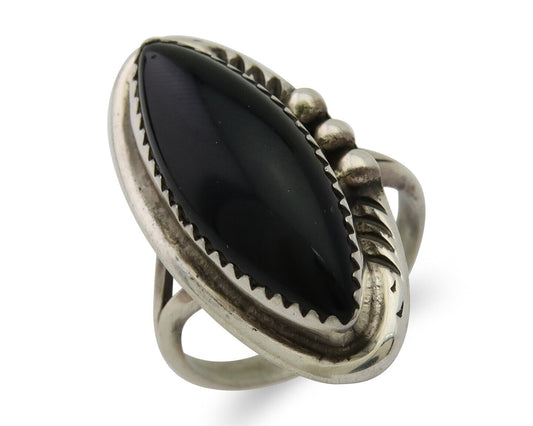 Navajo Handmade Ring 925 Silver Black Onyx Native American Artist C.80's