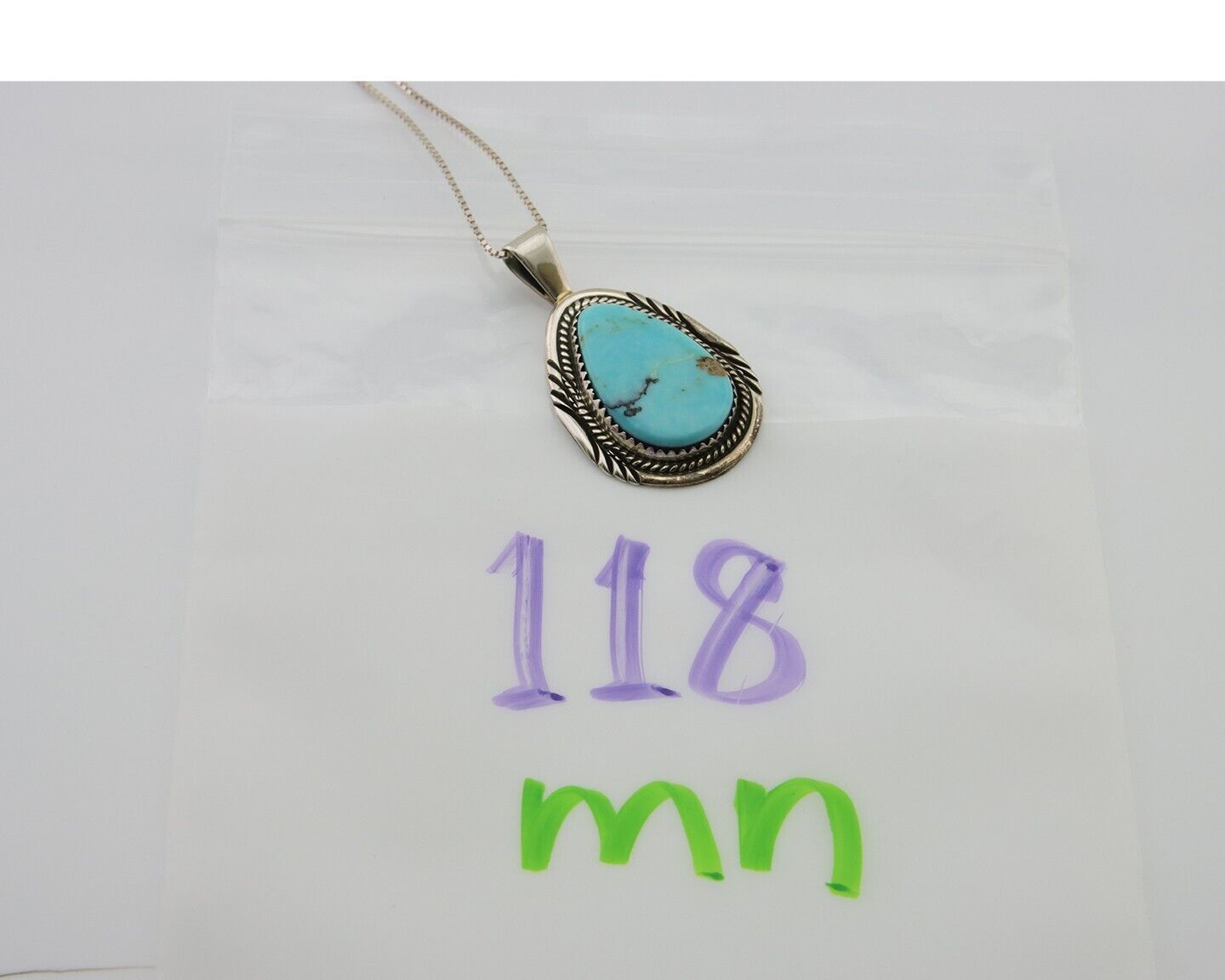 Navajo Necklace 925 Silver Natural Turquoise Artist Signed Mike Begay C.80's