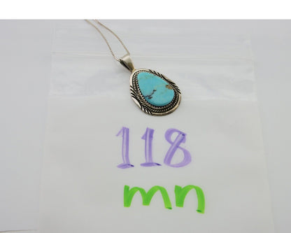 Navajo Necklace 925 Silver Natural Turquoise Artist Signed Mike Begay C.80's