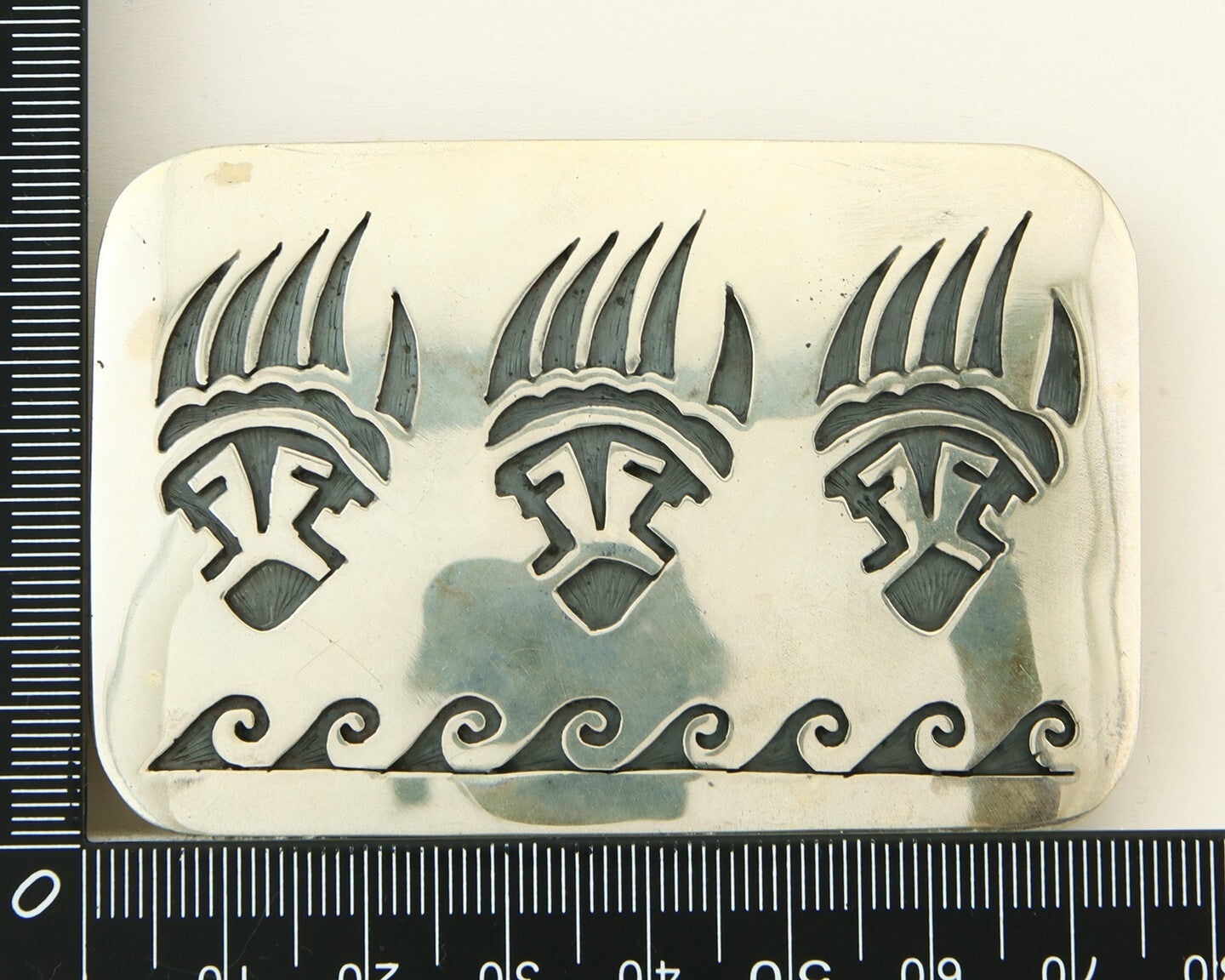 Navajo Belt Buckle 925 Sterling Silver Claw Artist Signed SC 2x3 in C.80's