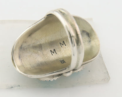 Navajo Ring 925 Sterling Natural Coral & Turquoise Signed MM C.80's Size 6.25
