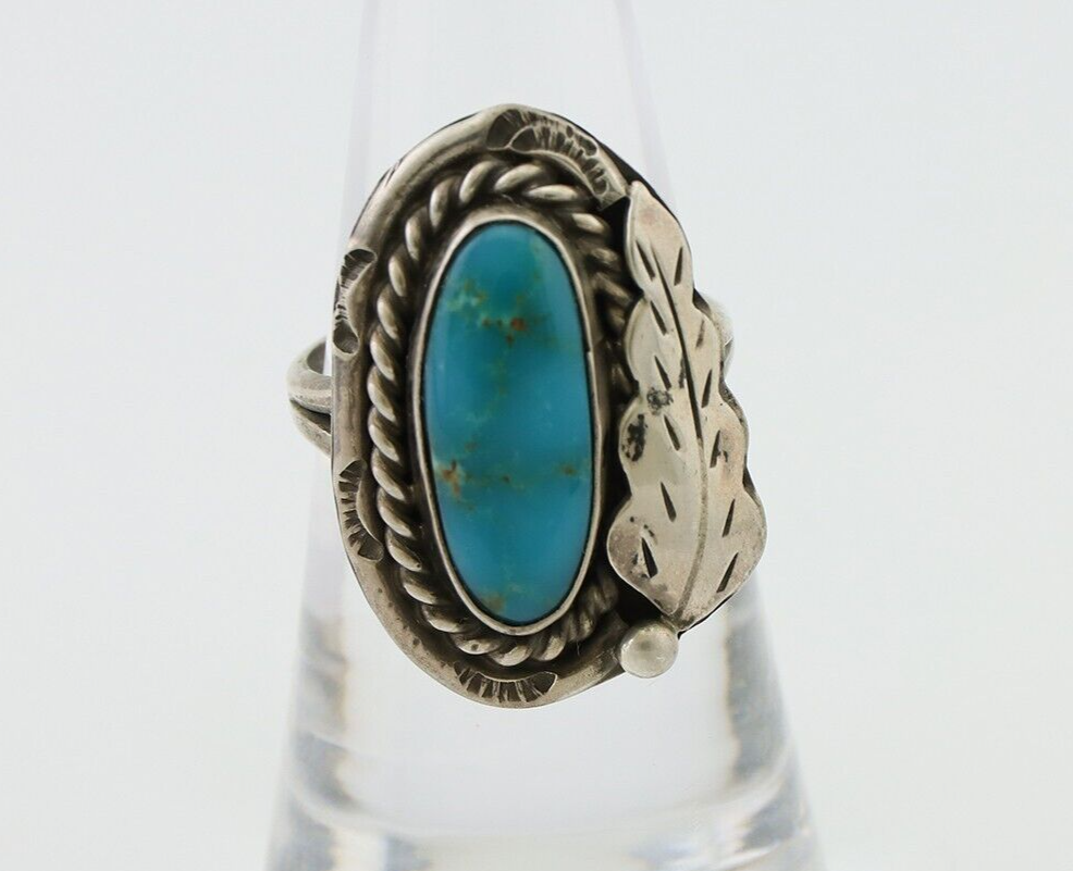 Navajo Handmade Ring 925 Silver Natural Turquoise Signed Jason Livingston C.80's