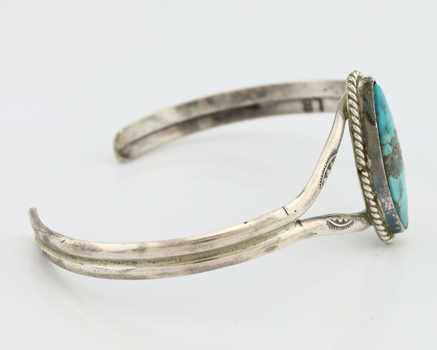 Navajo Bracelet 925 Silver Natural Blue Turquoise Artist Signed LB C.80's