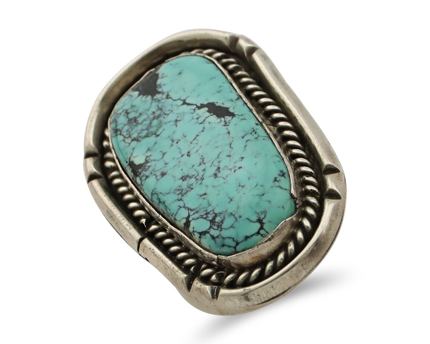 Navajo Ring 925 Silver Spiderweb Turquoise Native American Artist C.80's